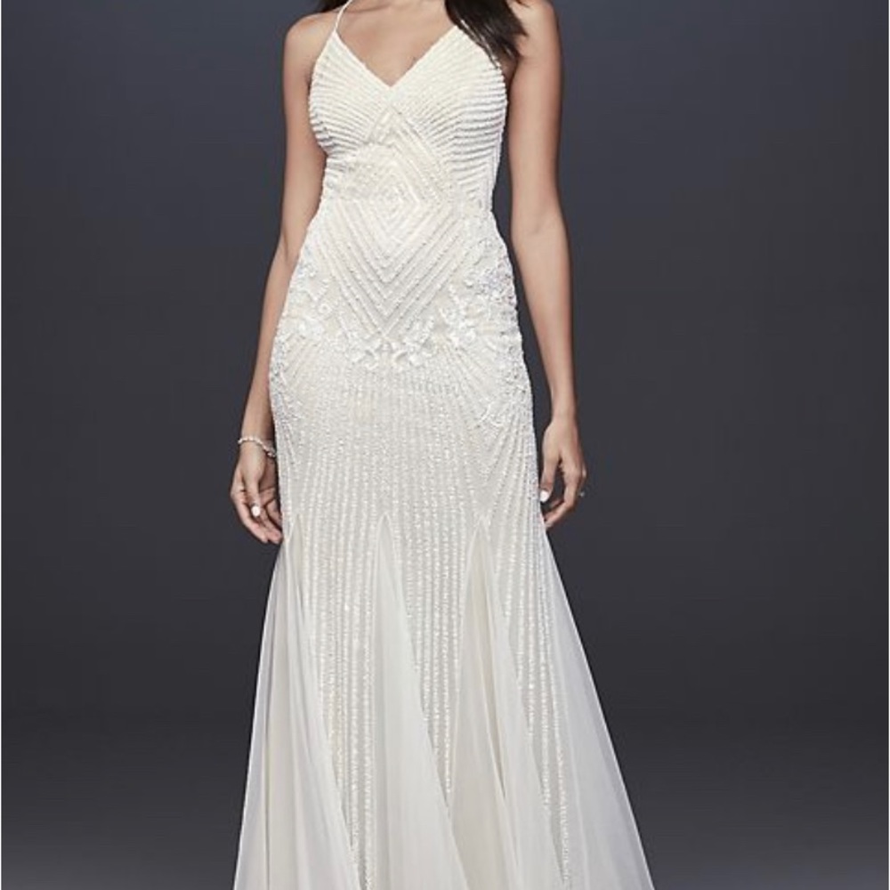 DB Studio beaded sheath v-neck dress with godets